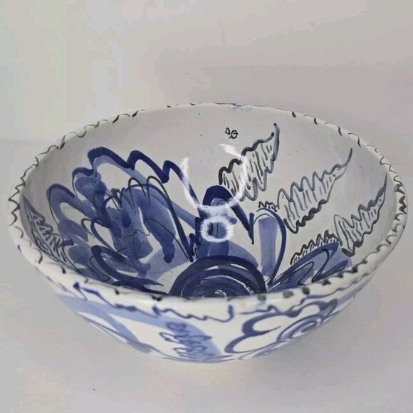 SUE MASON Handmade‎ Ceramic Bowl Floral Blue White Pottery Chinese Decorative - Picture 9 of 9